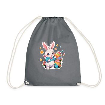 Easter Bunny with Multiple Eggs - Drawstring Bag - grey - Front