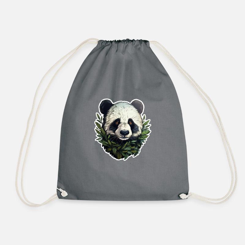 Panda schaut aus Blättern - Turnbeutel - Grau