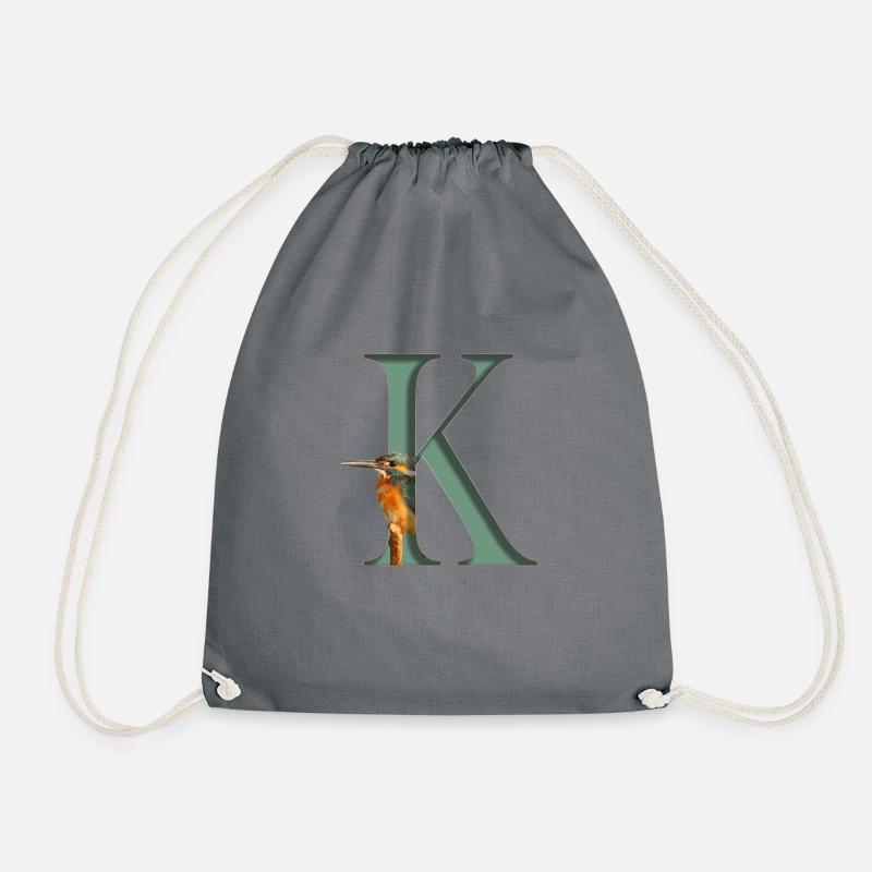 Letter K, Kingfisher - Drawstring Bag - grey