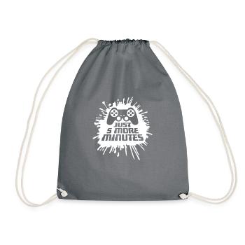 Funny Gamer Just Five More Minutes 5 Video Gaming - Drawstring Bag - grey - Front