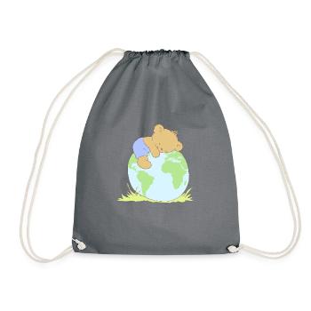Cute Teddy Bear hugging world globe. - Turnbeutel - Grau - Vorne