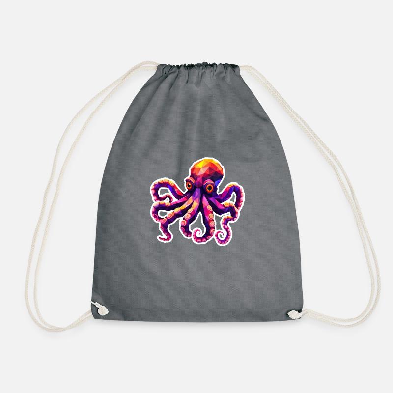 Lasst den Kraken frei! Farbenfroher Poly-Oktopus - Turnbeutel - Grau