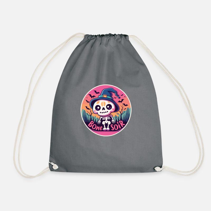 Bone Soir Halloween Cute Kawaii Skeleton Funny Pun - Drawstring Bag - grey