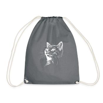 Cat, Cat Motif, Cat Face - Drawstring Bag - grey - Front