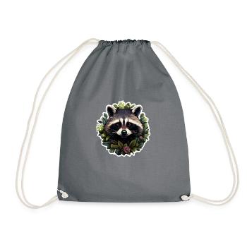 Raccoon with flowers - Drawstring Bag - grey - Front