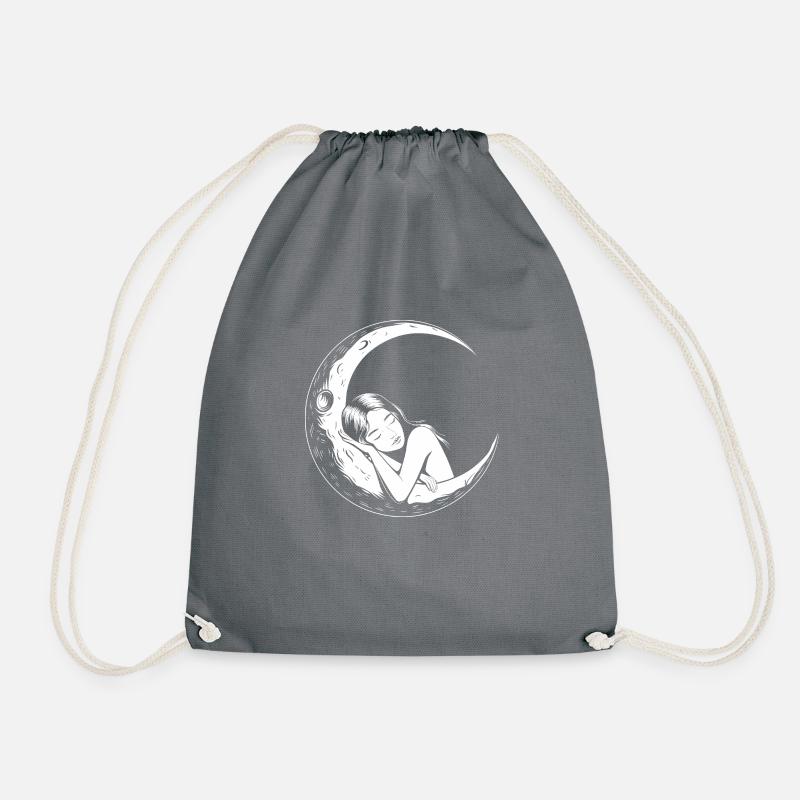 Moon sleep: Dreaming woman in the crescent moon - Drawstring Bag - grey