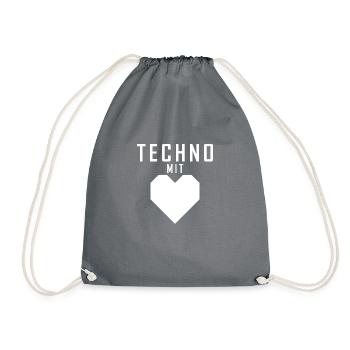 Techno mit Herz weiß - Turnbeutel - Grau - Vorne