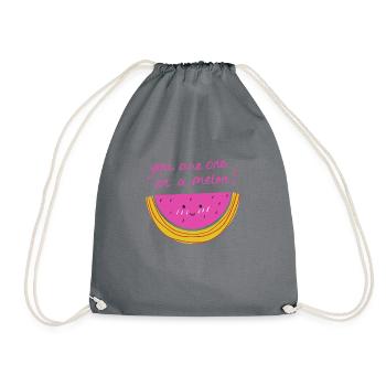 you are one in a melon ! quote humor gift - Drawstring Bag - grey - Front
