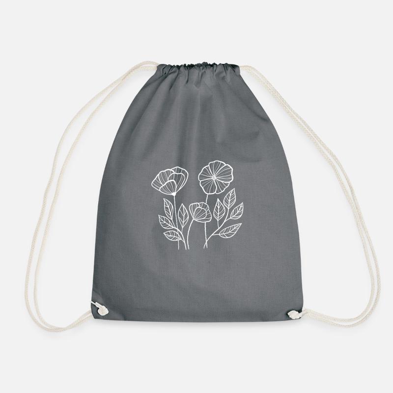 White poppies - Drawstring Bag - grey