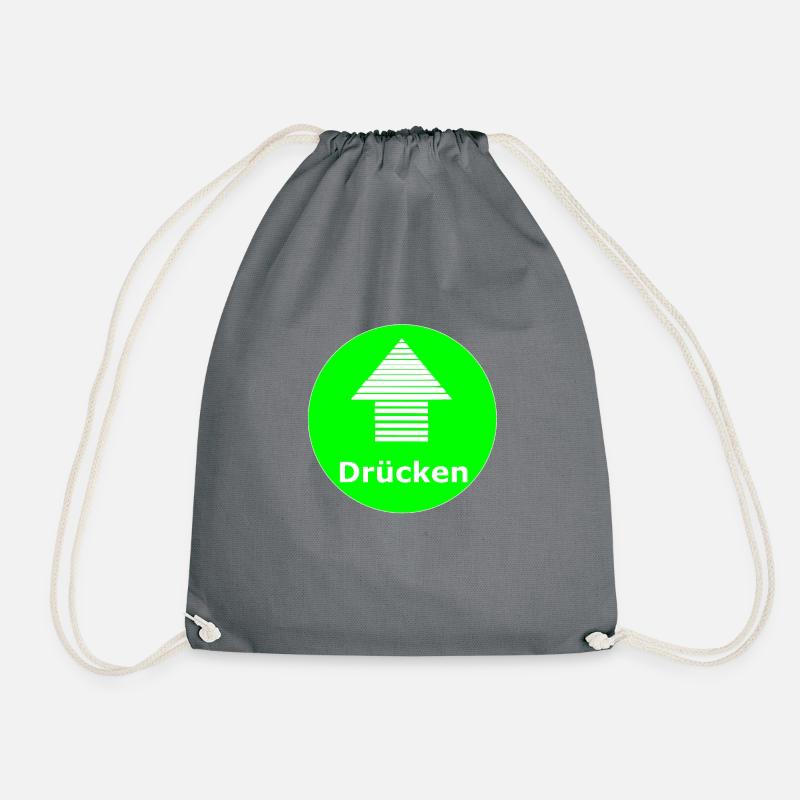 Schild Drücken Mit Pfeil grün und weiß - Turnbeutel - Grau