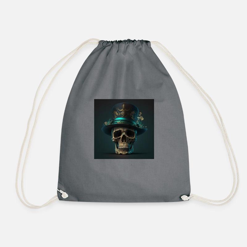 Vintage Schwarzer Totenkopf - Turnbeutel - Grau