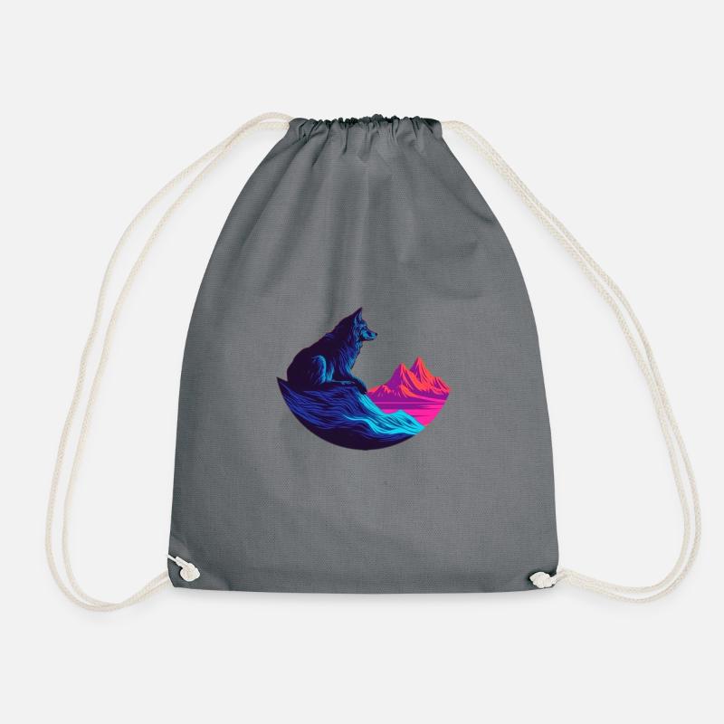 80's Wolf - Drawstring Bag - grey