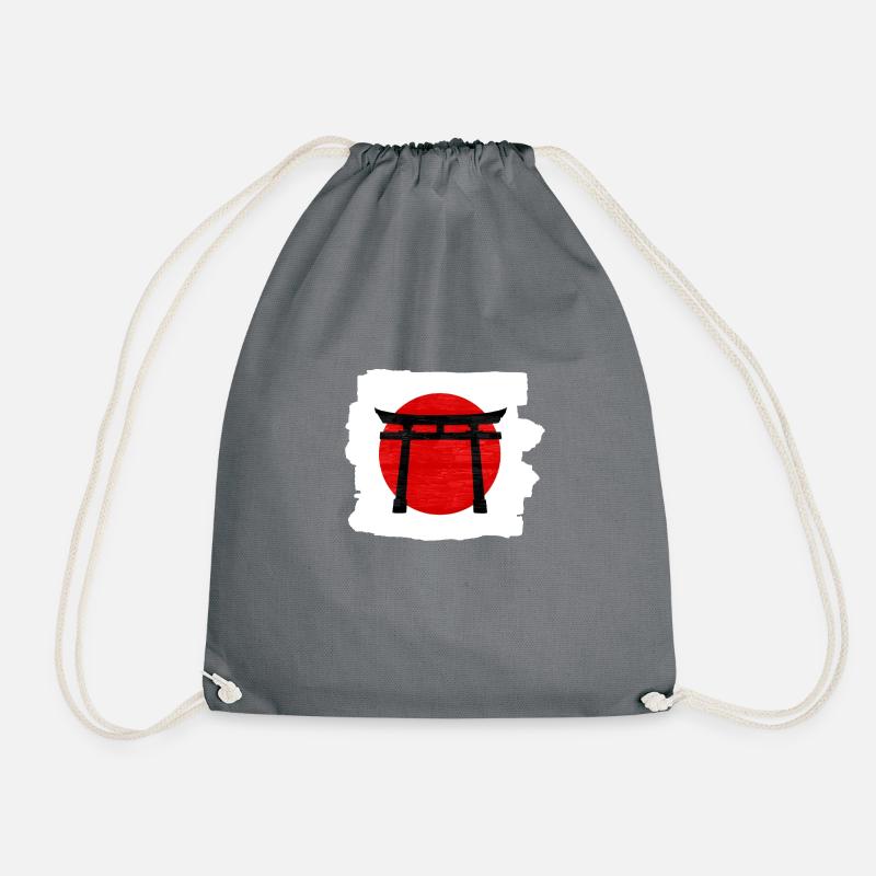 Black Torii Gate on Red Sun: Symbolic and Striking - Drawstring Bag - grey