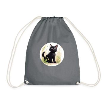 Cute black cat with summery background - Drawstring Bag - grey - Front