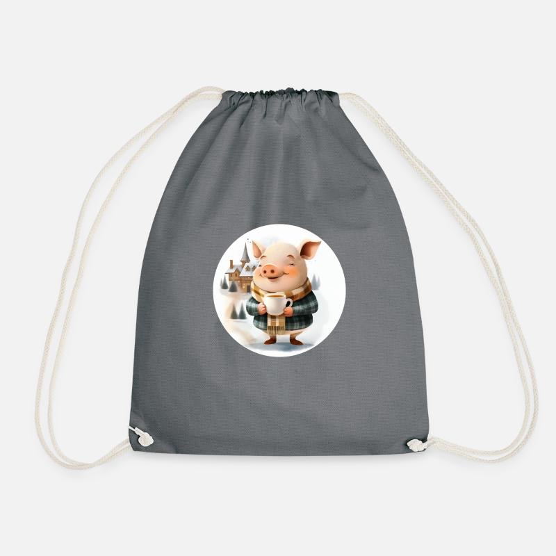 Piggy drinks punch - Drawstring Bag - grey