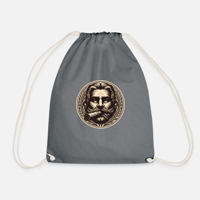 Man with cigar - Drawstring Bag - grey
