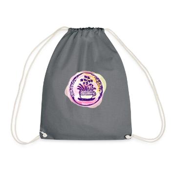 Blumentasse -farbenfrohes buntes Auqarelldesign - Turnbeutel - Grau - Vorne