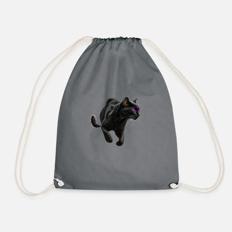 , Black Cat, Cat Picture - Drawstring Bag - grey