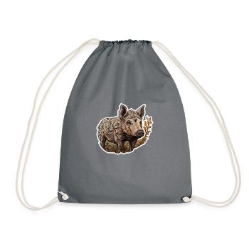 Wild boar in a field - Drawstring Bag - grey - Front