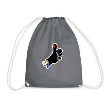 Thumbs Up of the Bone Hand : Sticky Queer Pride - Drawstring Bag - grey - Front