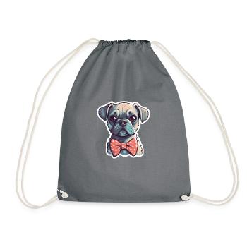 A cute dog wearing a bowtie - Drawstring Bag - grey - Front