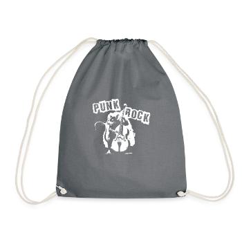 Rat playing double bass in the Punk rock band. - Drawstring Bag - grey - Front