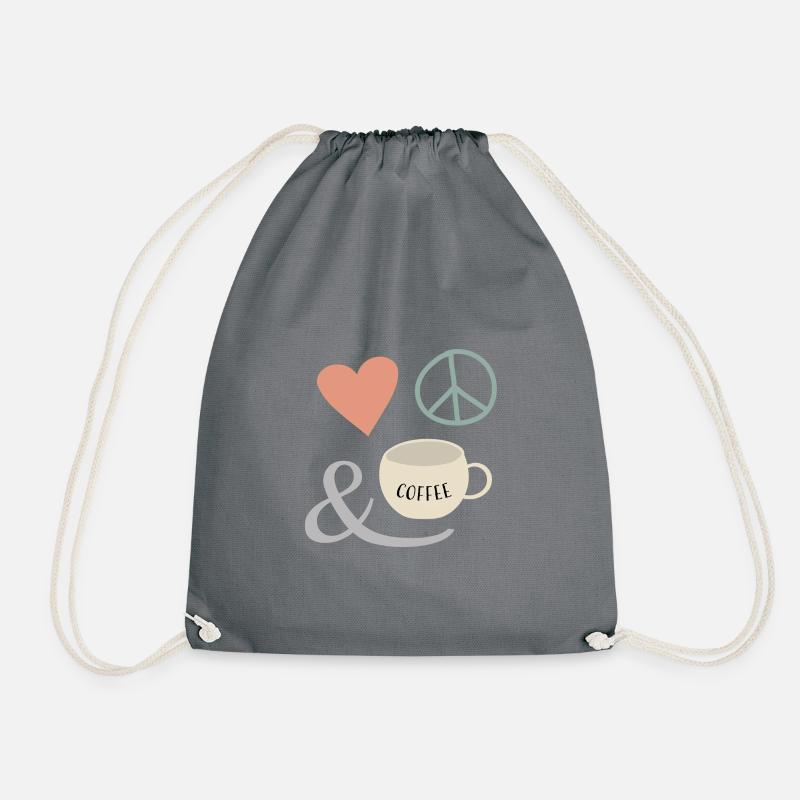 love, peace & coffee - Drawstring Bag - grey