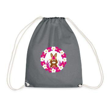 Hase mit viel Blumen in Pink und Weiß. - Turnbeutel - Grau - Vorne