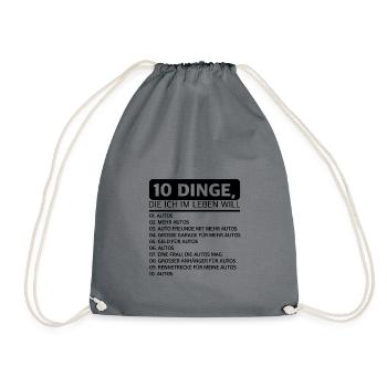 10 Dinge die ich im Leben will, Auto Garage rennen - Turnbeutel - Grau - Vorne