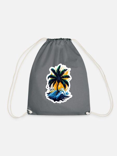 Palme im Meer - Turnbeutel - Grau