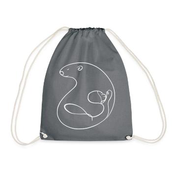 Hug girl and bear. Line drawing - Drawstring Bag - grey - Front
