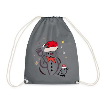 Schneemann und Spatz im Winter - Turnbeutel - Grau - Vorne