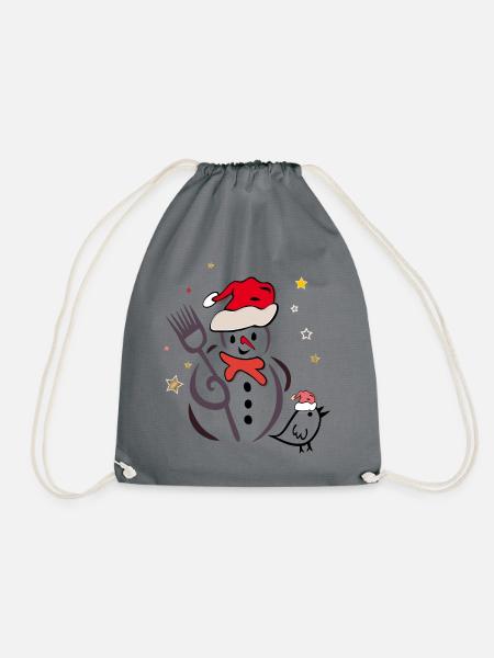 Schneemann und Spatz im Winter - Turnbeutel - Grau