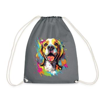 Buntes Beagle Design - Liebevoll und Lebhaft - Turnbeutel - Grau - Vorne