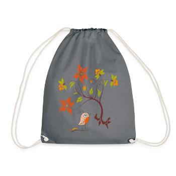 Flower tendril with little bird - Drawstring Bag - grey - Front