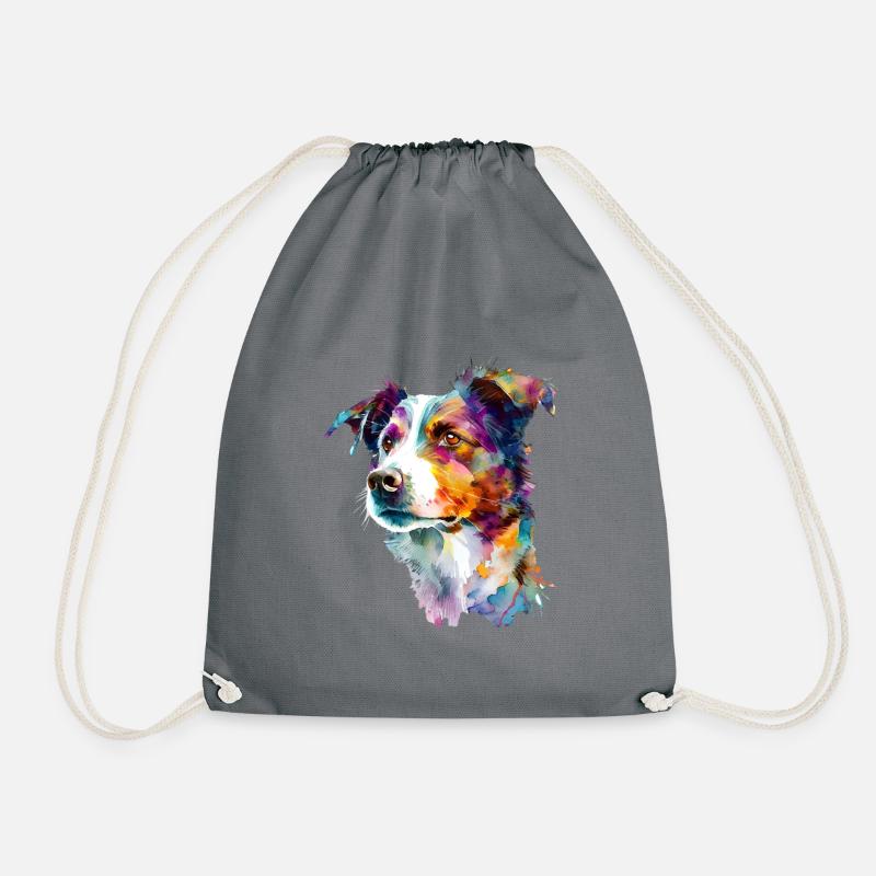 Buntes Aquarell eines Border Collie Hundes - Turnbeutel - Grau