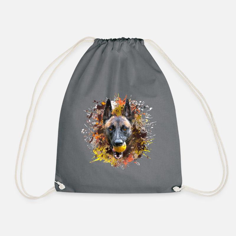 Malinois with the ball - Drawstring Bag - grey