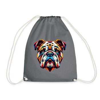 Lebendige geometrische Bulldogge: Polygon-Artwork - Turnbeutel - Grau - Vorne