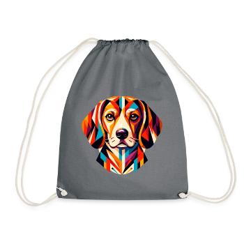 Colorful Geometric Beagle: Abstract Dog Art - Drawstring Bag - grey - Front