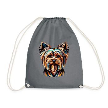 Farbenfroher Yorkshire Terrier: Geometrische Hundekunst - Turnbeutel - Grau - Vorne