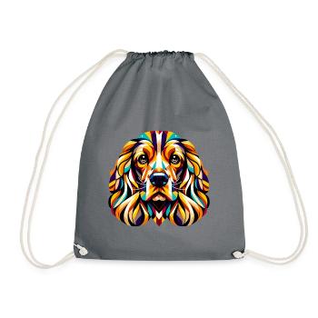Geometric Cocker Spaniel: Symphony of Shapes - Drawstring Bag - grey - Front