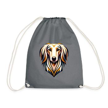 Elegant Saluki Portrait: Geometric Greyhound Desig - Drawstring Bag - grey - Front