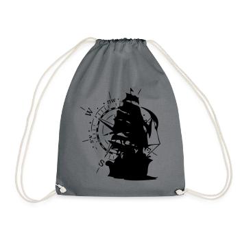 WindRose mit Segelschiff | Freizeimode Bstyled - Turnbeutel - Grau - Vorne