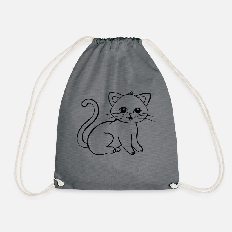 cat - Drawstring Bag - grey