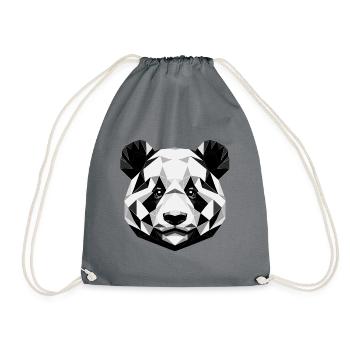 Abstract Geometric Panda - Monochrome Design - Drawstring Bag - grey - Front