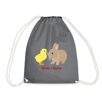 Hase Kücken, Frohe Ostern - Turnbeutel - Grau - Vorne