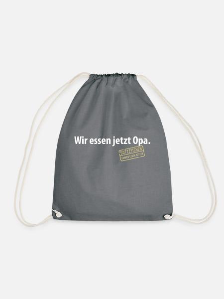 Wir essen jetzt Opa Satzzeichen Komma Leben retten - Turnbeutel - Grau