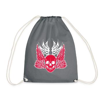 head of death skull skull wing wing fancy desi - Drawstring Bag - grey - Front
