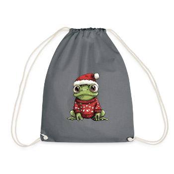 Frosch Weihnachten Comic - Turnbeutel - Grau - Vorne