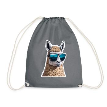 Lama mit SOnnebrille Süß Lustig Witzig - Turnbeutel - Grau - Vorne
